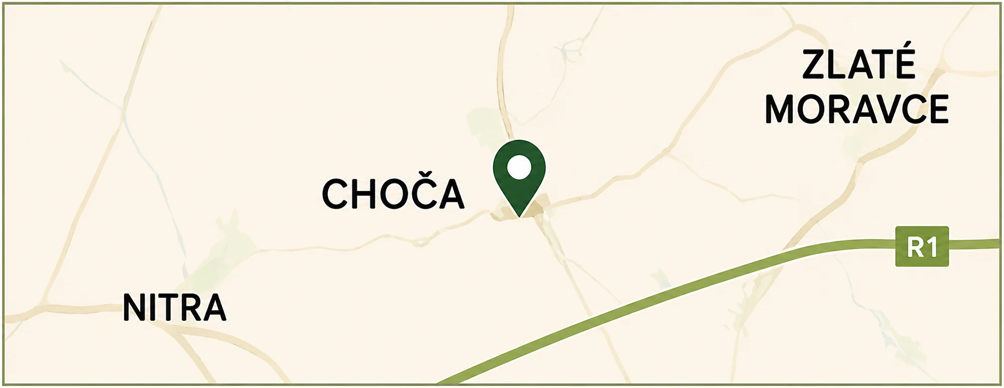 Mapa polohy obce Choča medzi Nitrou a Zlatými Moravcami